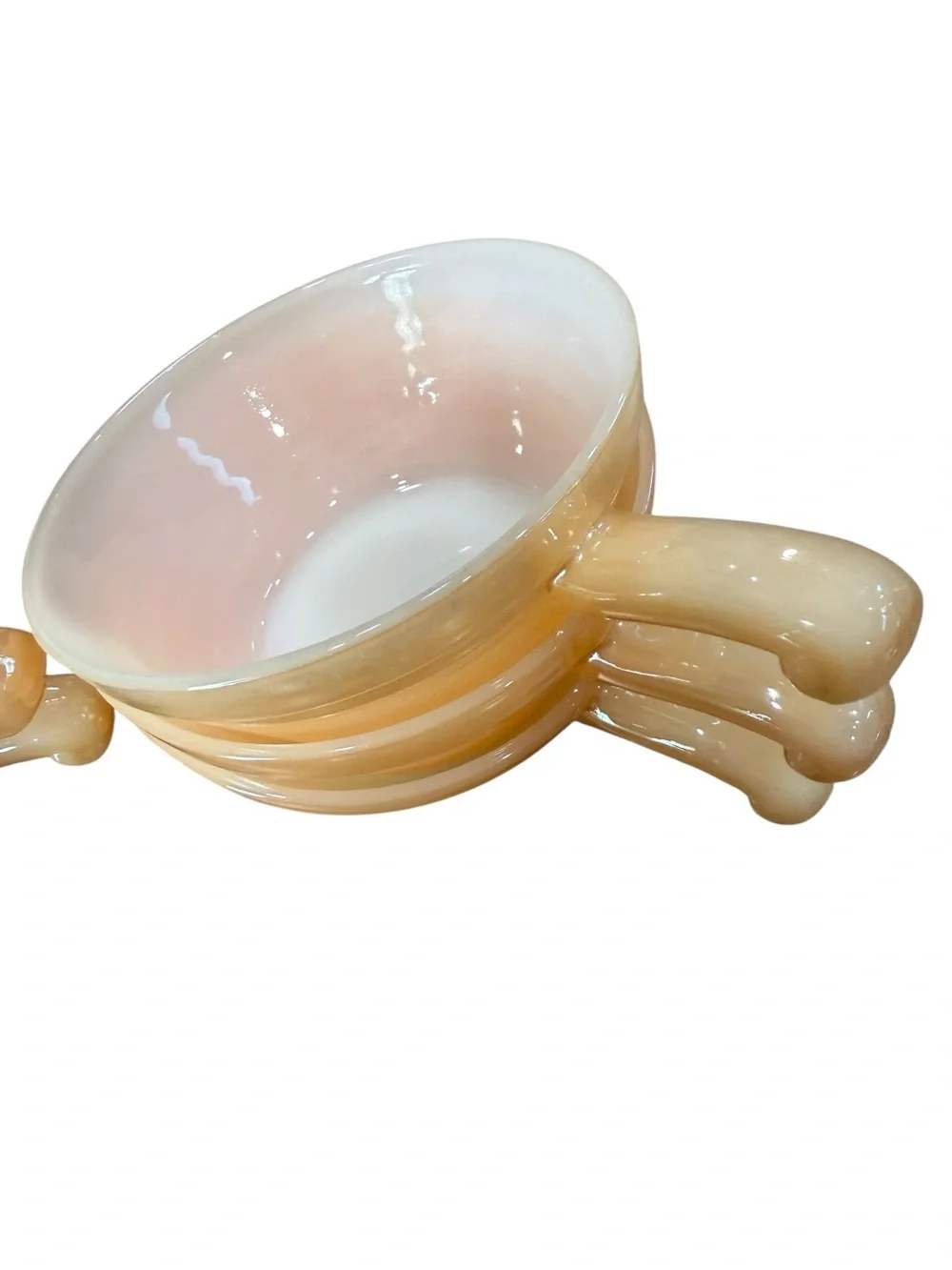 Vintage Fire King Peach Lustre Bee Hive Soup Bowls handles Lot of 6 Pearlescent